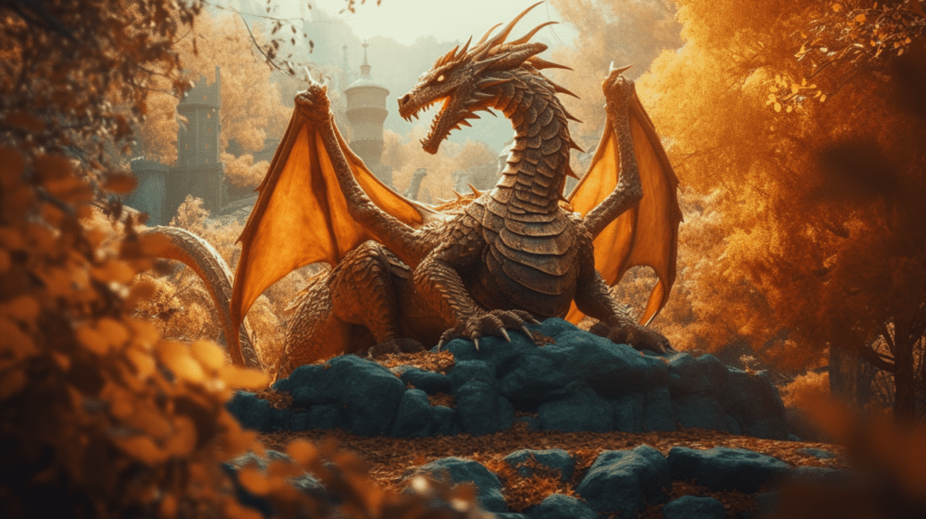 RRRewind A Orange Dragon In A Fantasy Kingdom Background Octane 2962dba8 Be3f 4b84 8f89 9b530730d95b 